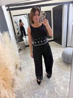 Black White Detail Pant Set