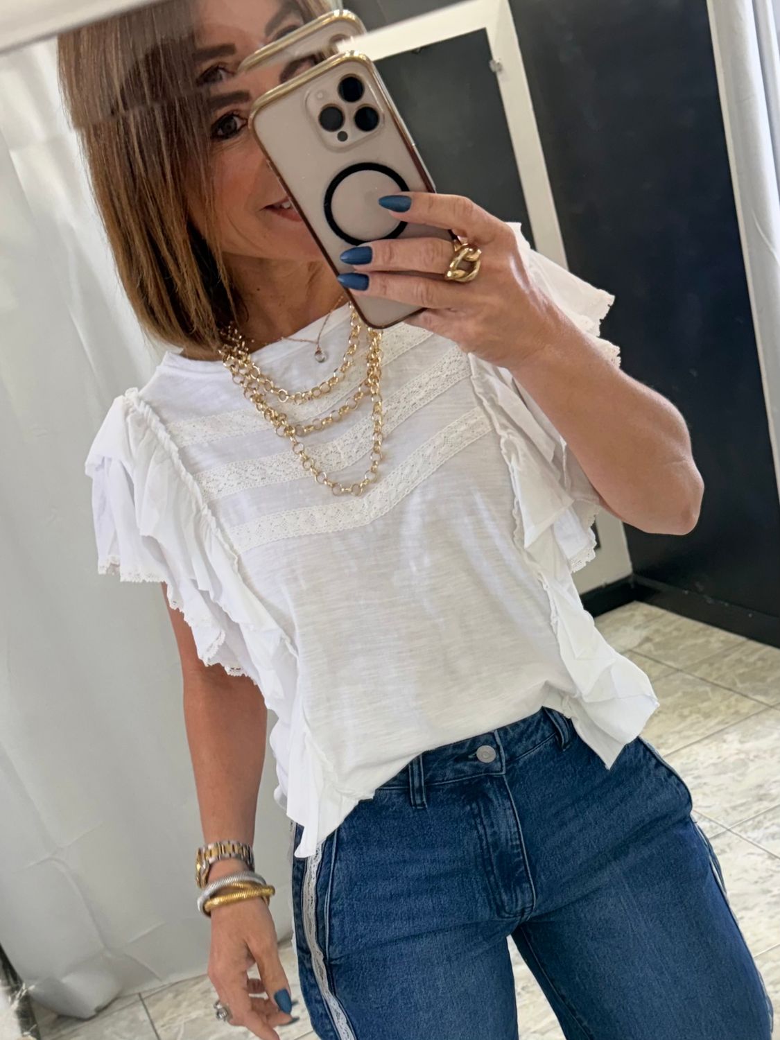 White Ruffles Short Sleeve Top