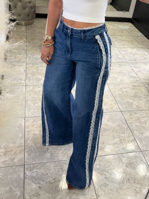 Medium Stone Lace Side Details Jeans