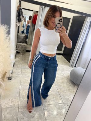 Medium Stone Lace Side Details Jeans