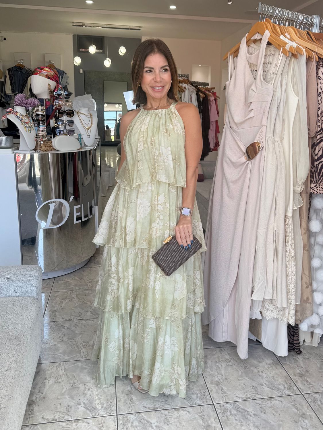 Sage Flower Print Dress