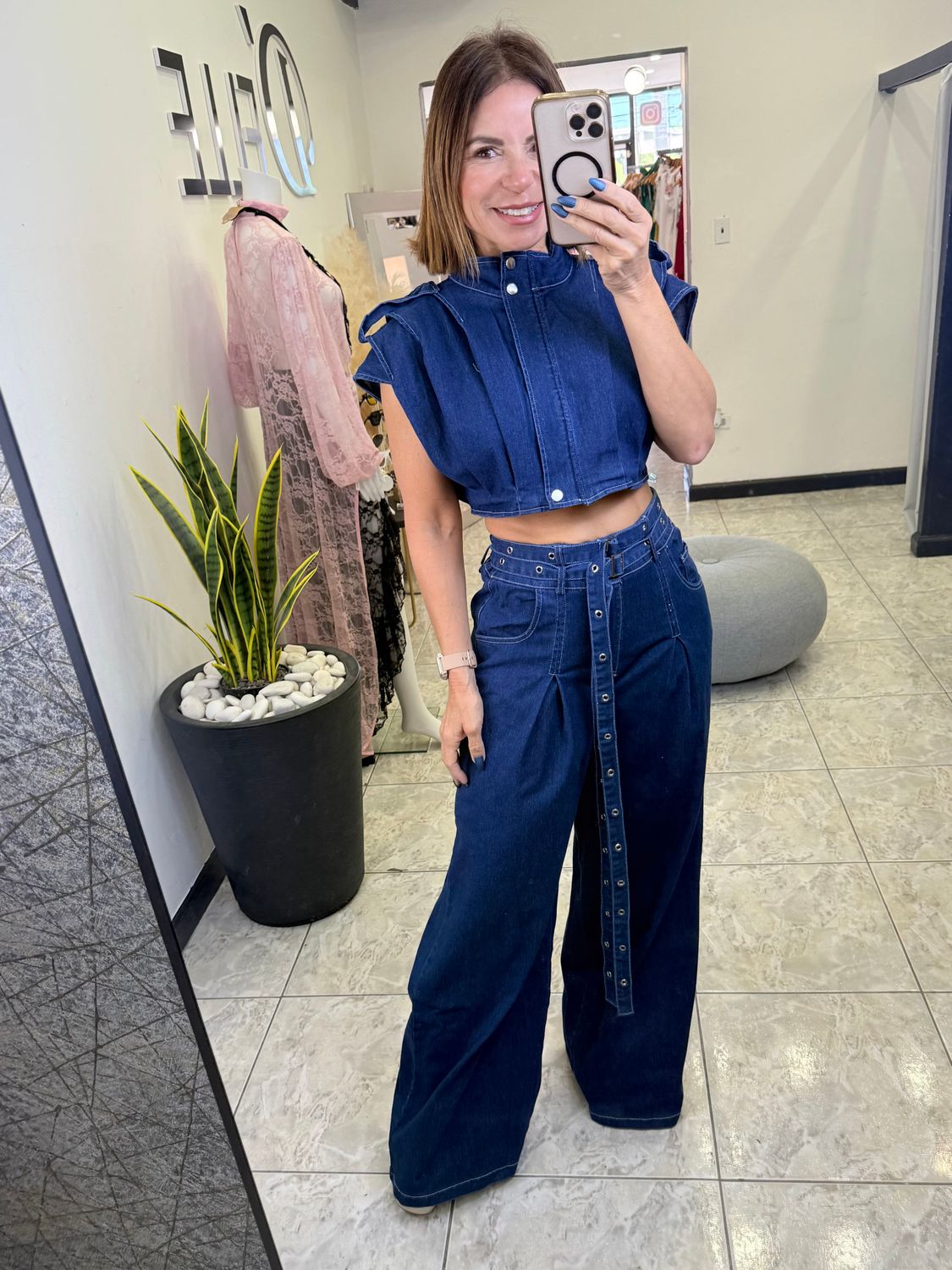 Dark Washed Denim Pants Set