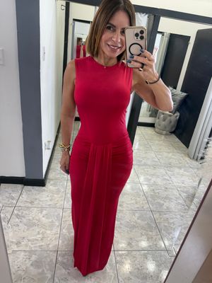 Red Draped Hips Maxi Dress