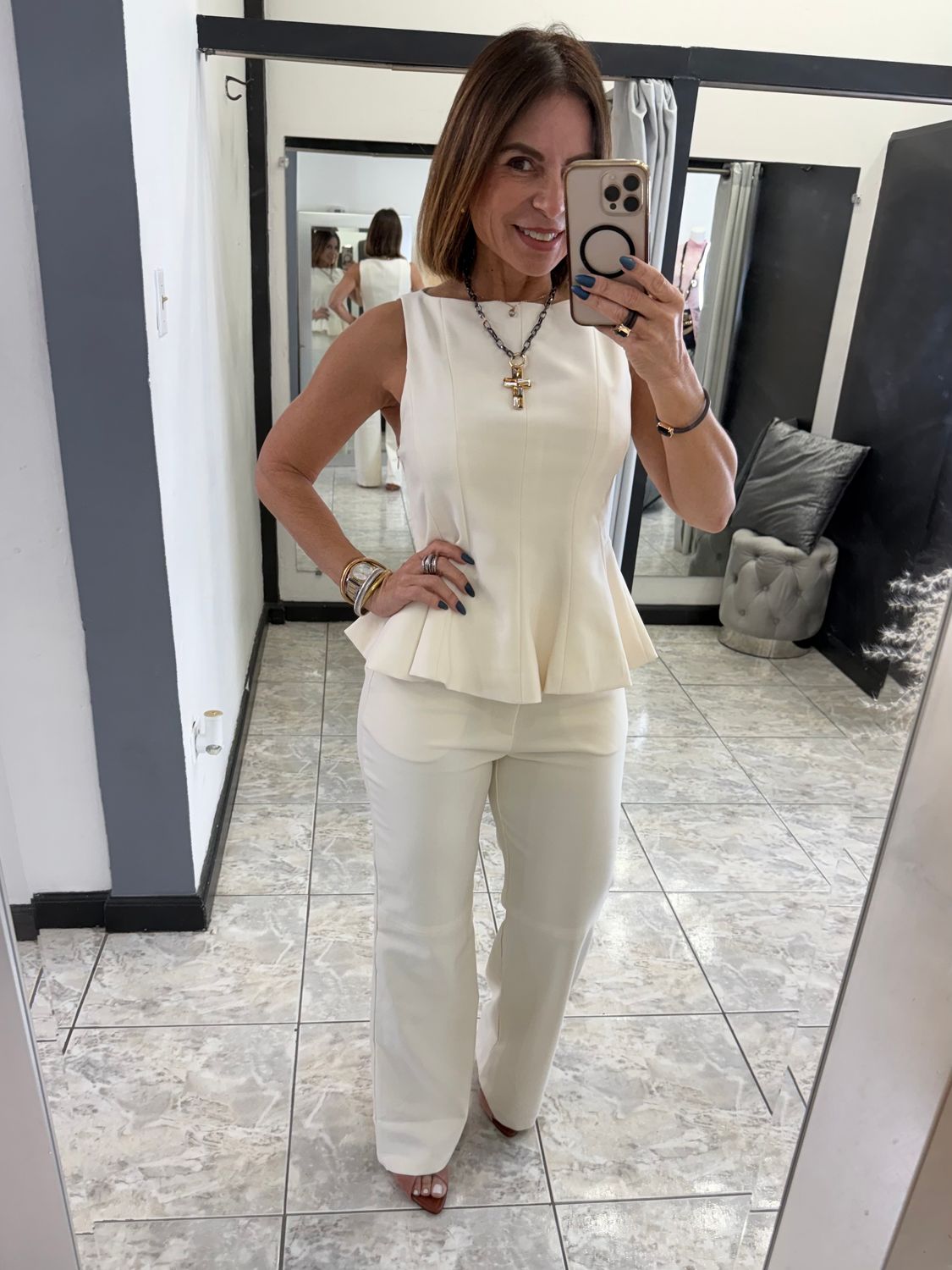 Ivory Peplum Pant Set