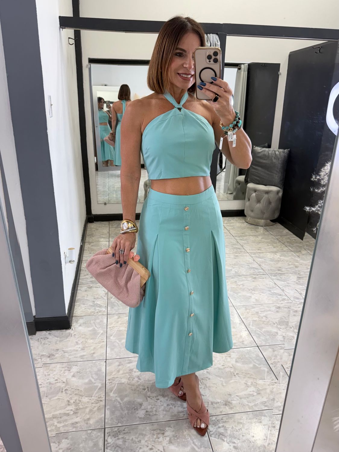 Aqua or Black Midi Skirt Set