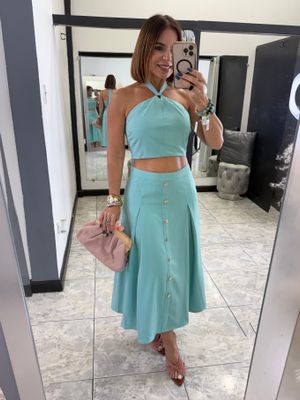 Aqua or Black Midi Skirt Set