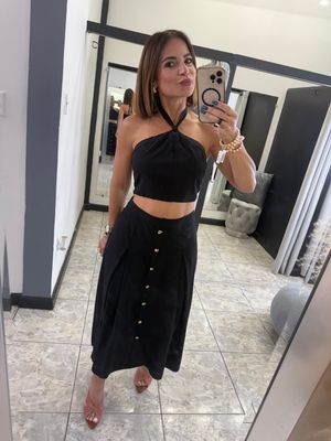 Aqua or Black Midi Skirt Set