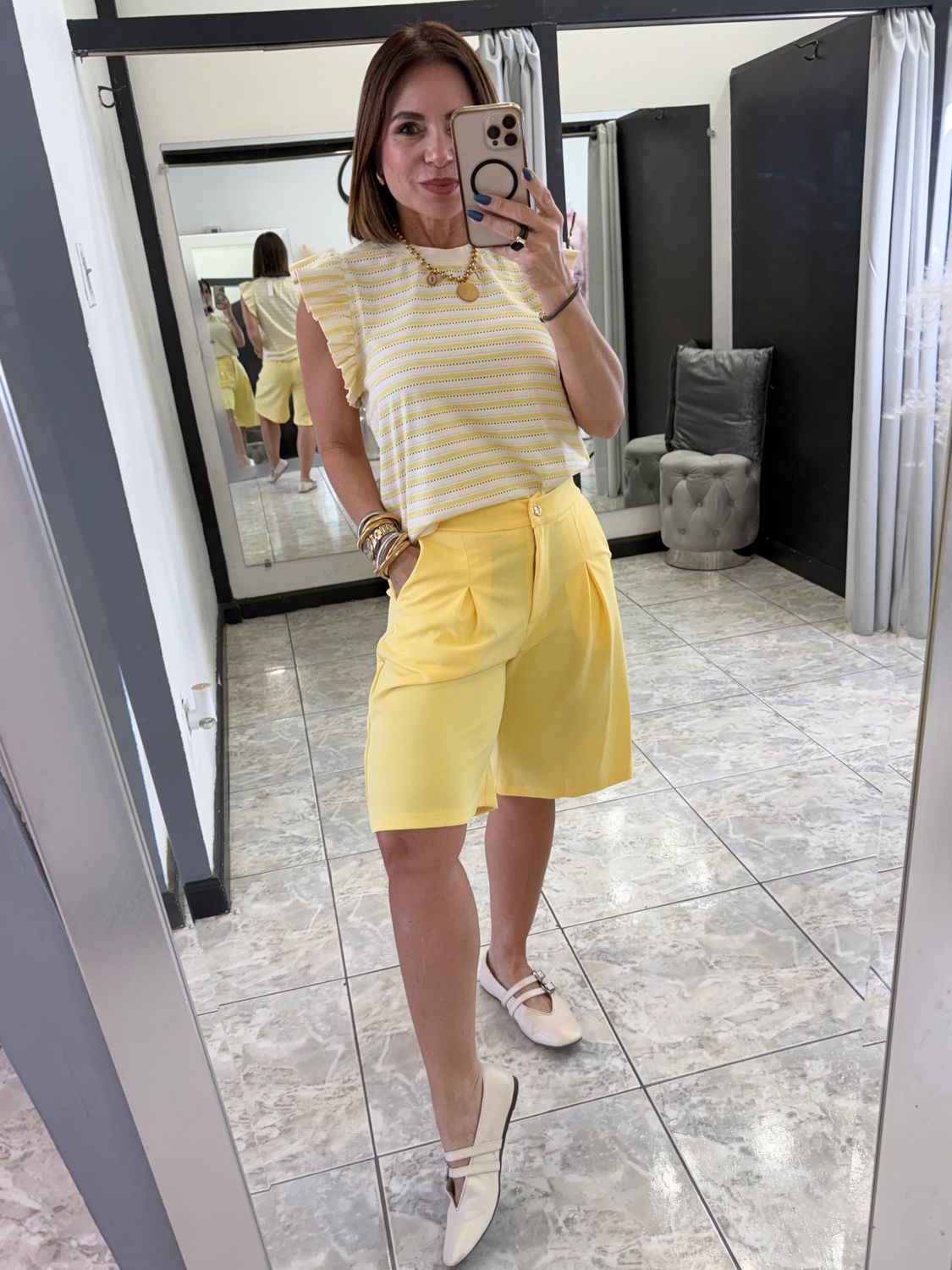 Yellow/white Ruffles Sleeves Top