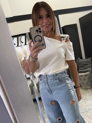 White Or Mushroom  Button Detail Top