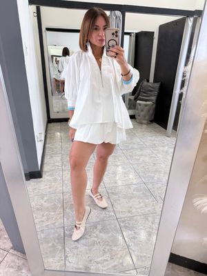 White Puff Sleeves Top and Bubble Skort