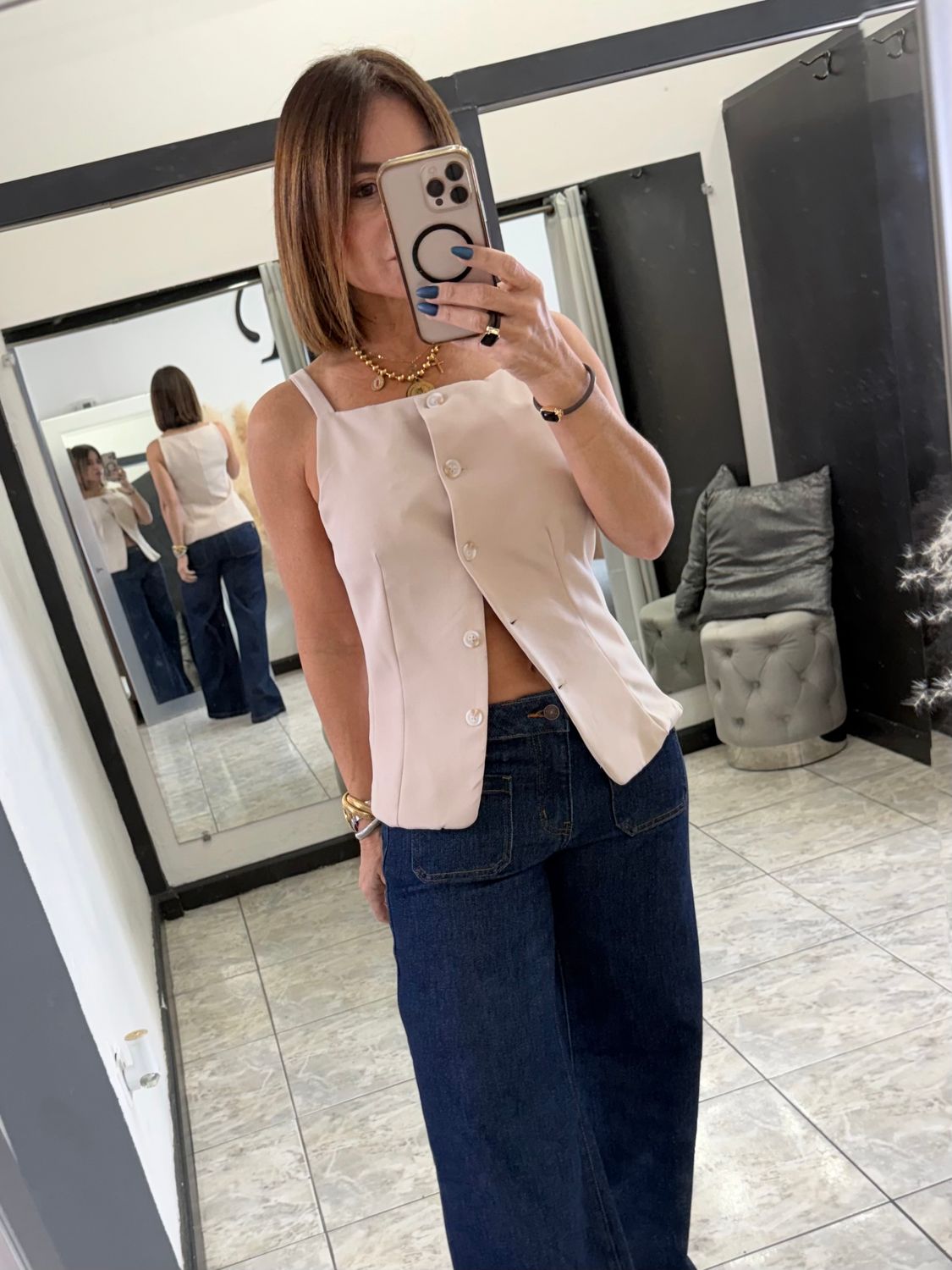 Taupe Button Front Vest