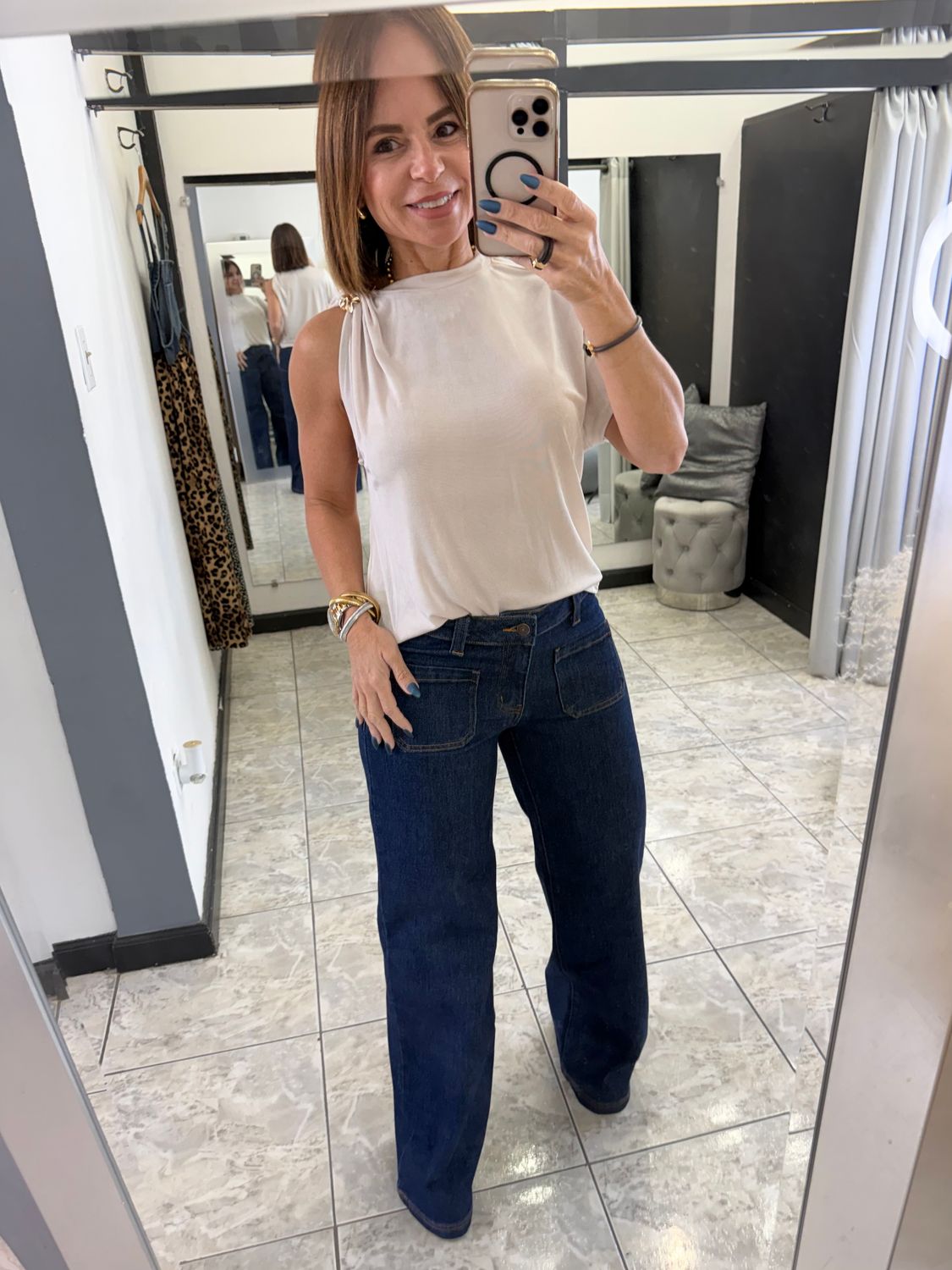 Taupe Ruched Shoulder Muscles Tank Top