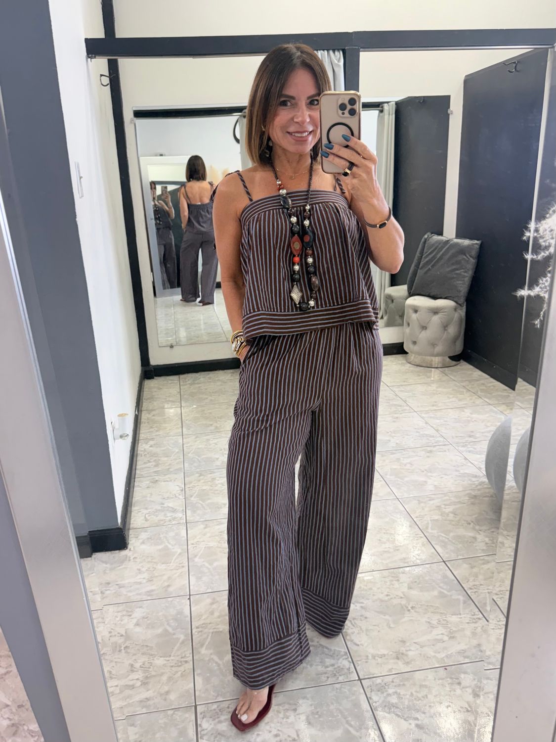 Brown/Blue Stripes Pant Set