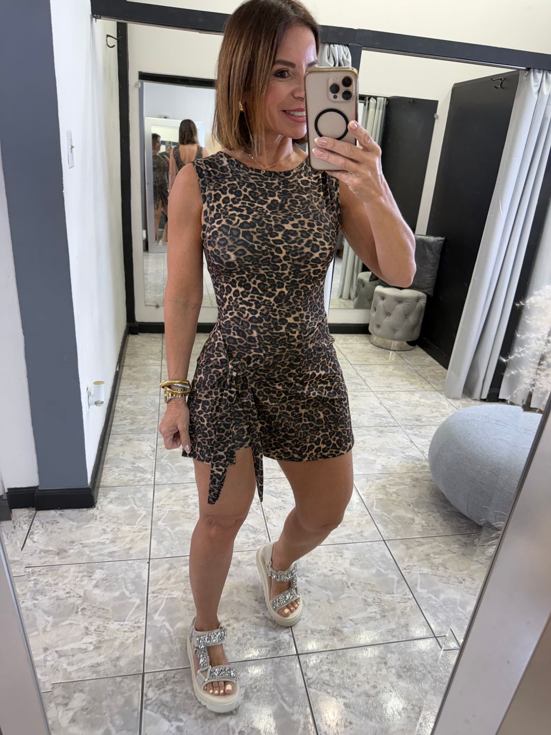 Leopard Wrap Tie Front Romper
