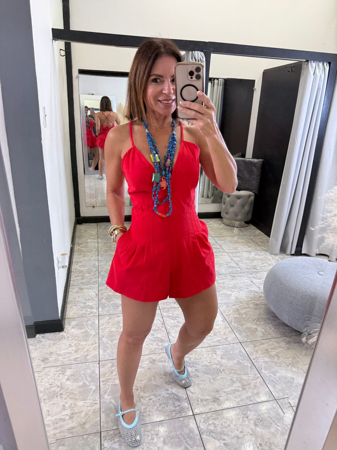 Red Or Green Denim Romper