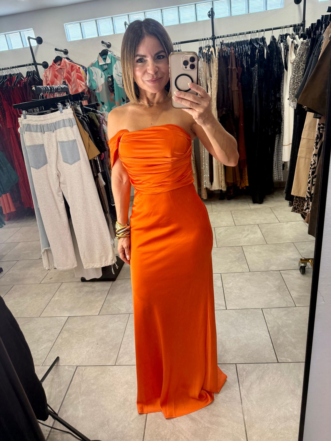 Orange Satin Long Dress