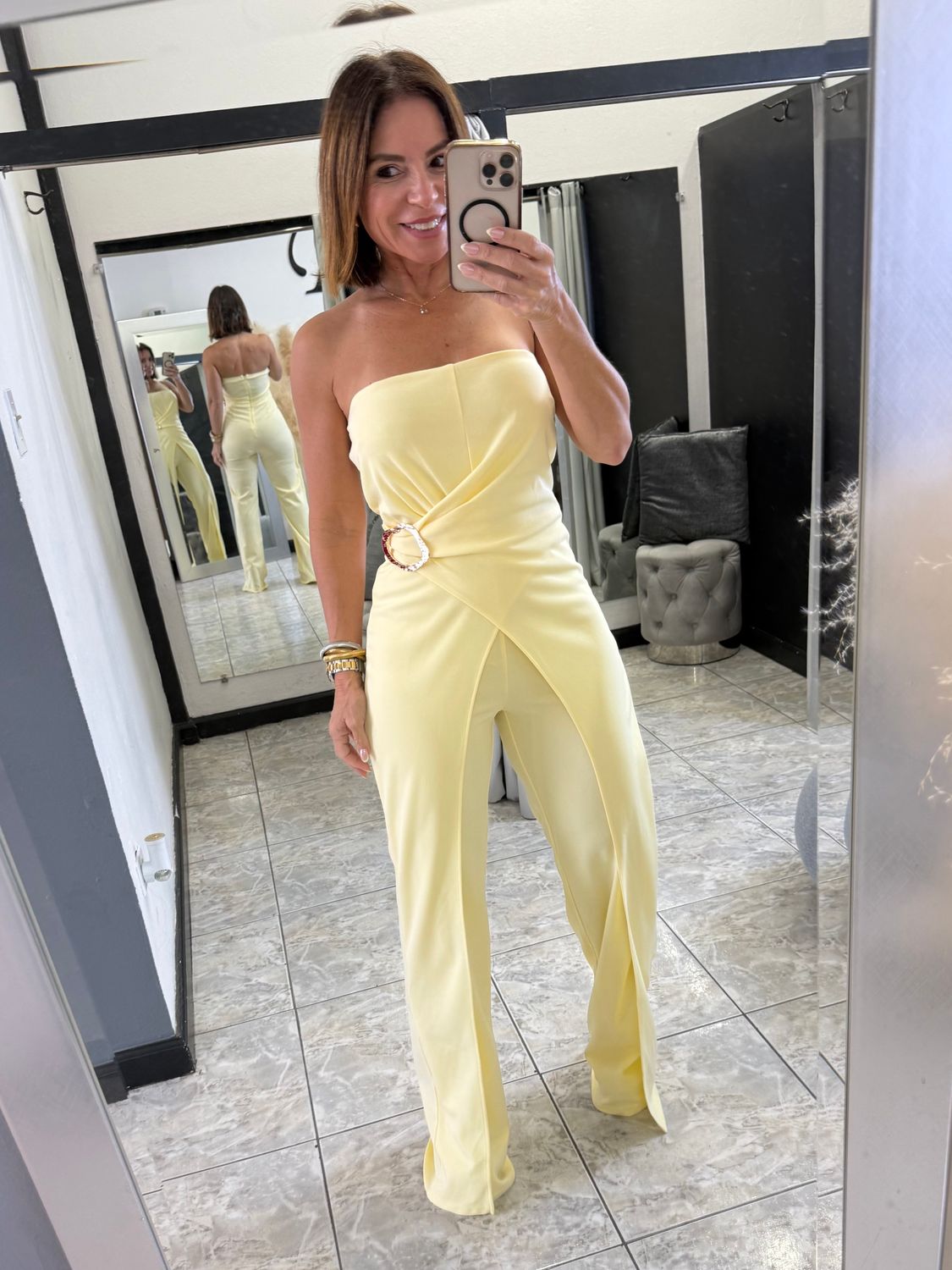 Butter Yellow Strapless Jumpsuit