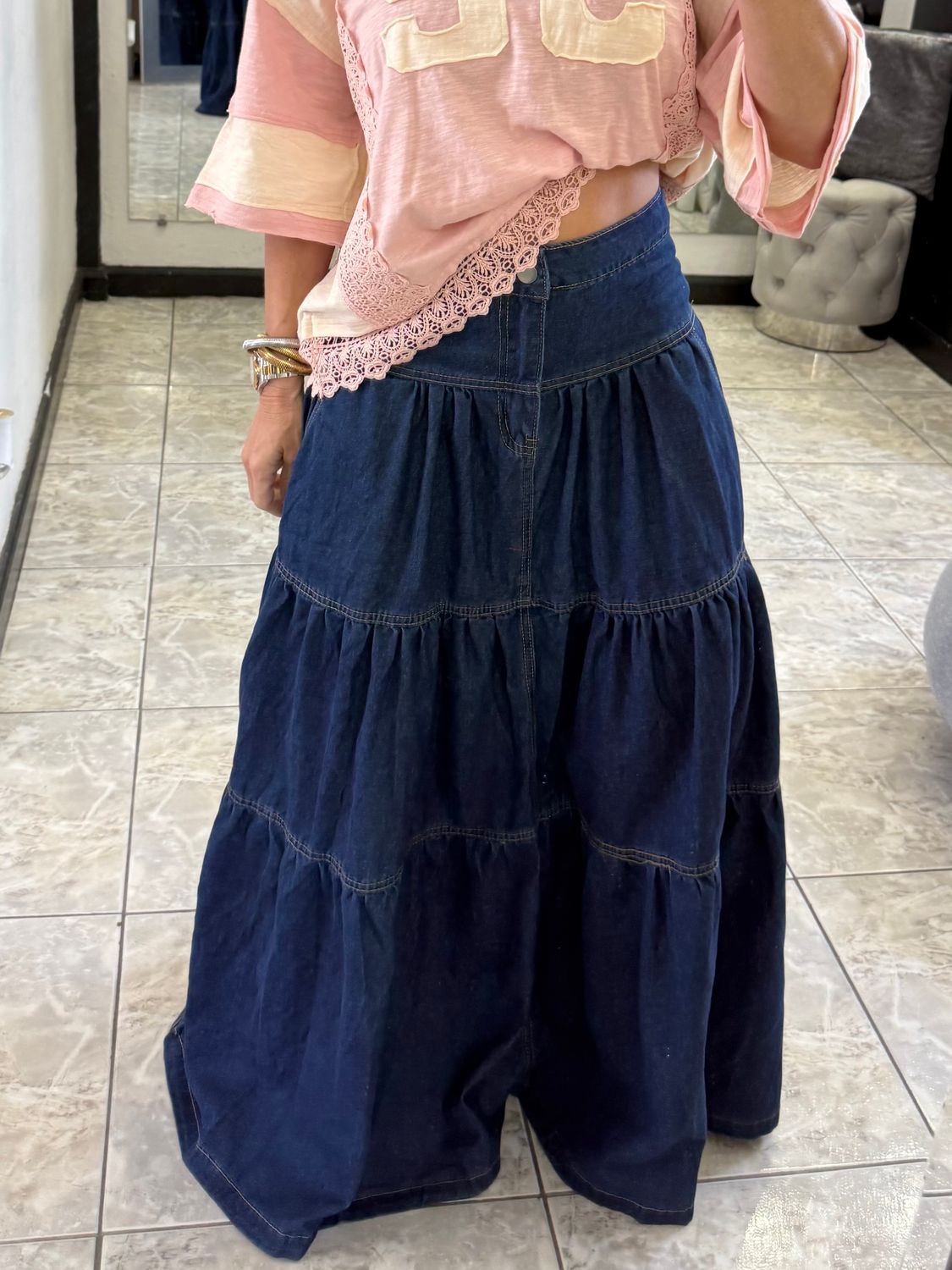 Dark Or Light Denim Maxi Skirt
