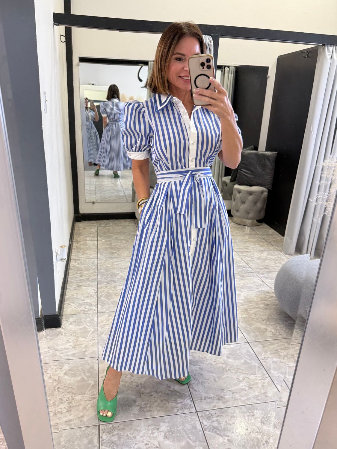 Blue/White Stripes Midi Dress