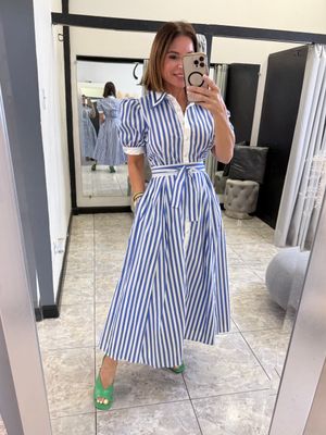Blue/White Stripes Midi Dress