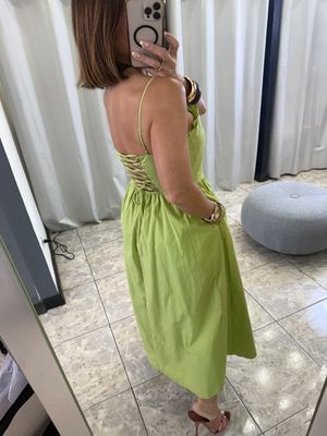 Green Lace Back Strap Midi Dress