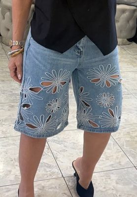 Denim Flower Detail Jort