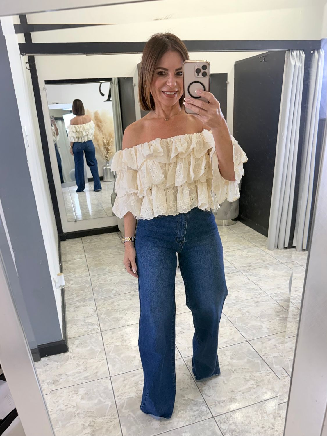 Cream Eyelet Top
