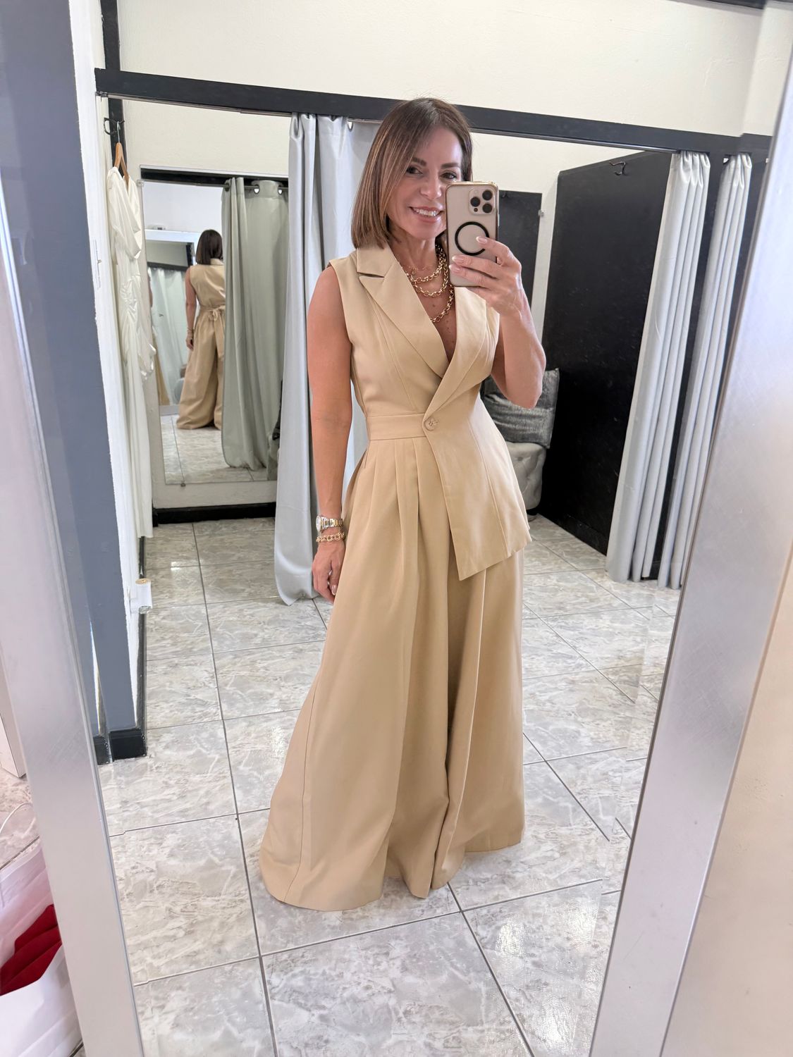 Taupe Or White Jumpsuit