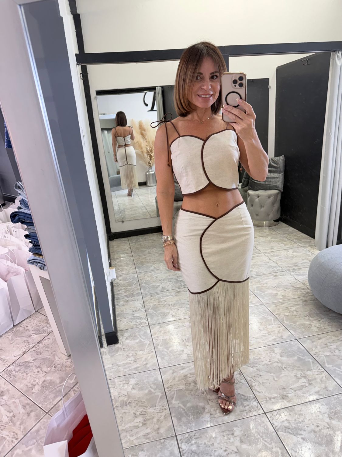 Oatmeal Overlap Skirt And Crop Top Set