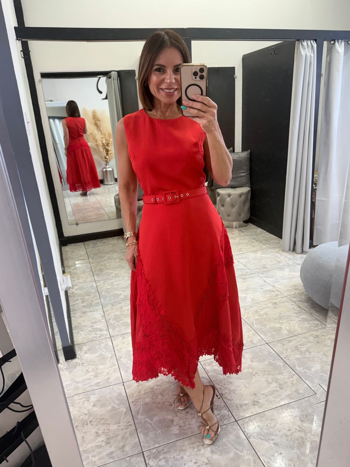 Red Trim Midi Dress