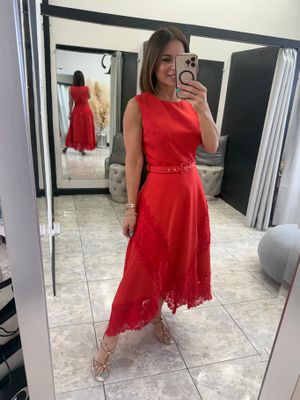 Red Trim Midi Dress