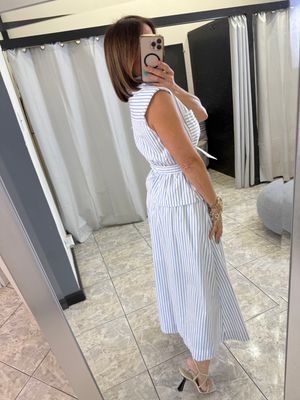 Baby Blue Striped Shirt Midi Dress