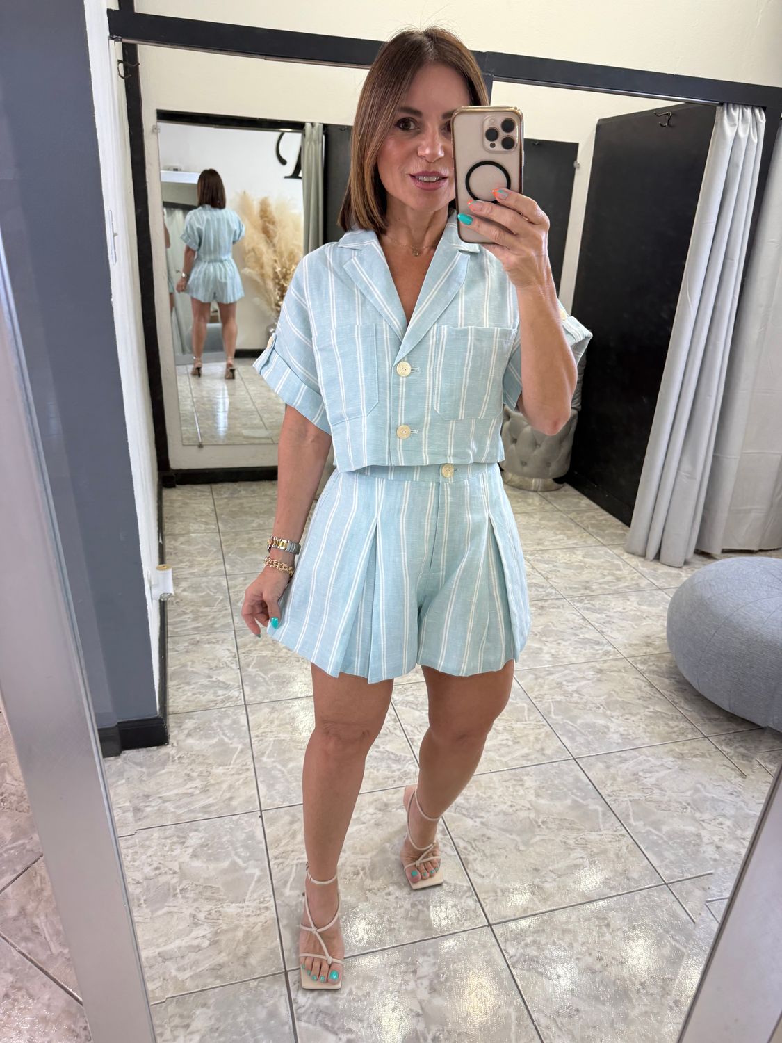 Lt Blue Stripes Short Set