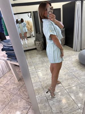 Lt Blue Stripes Short Set