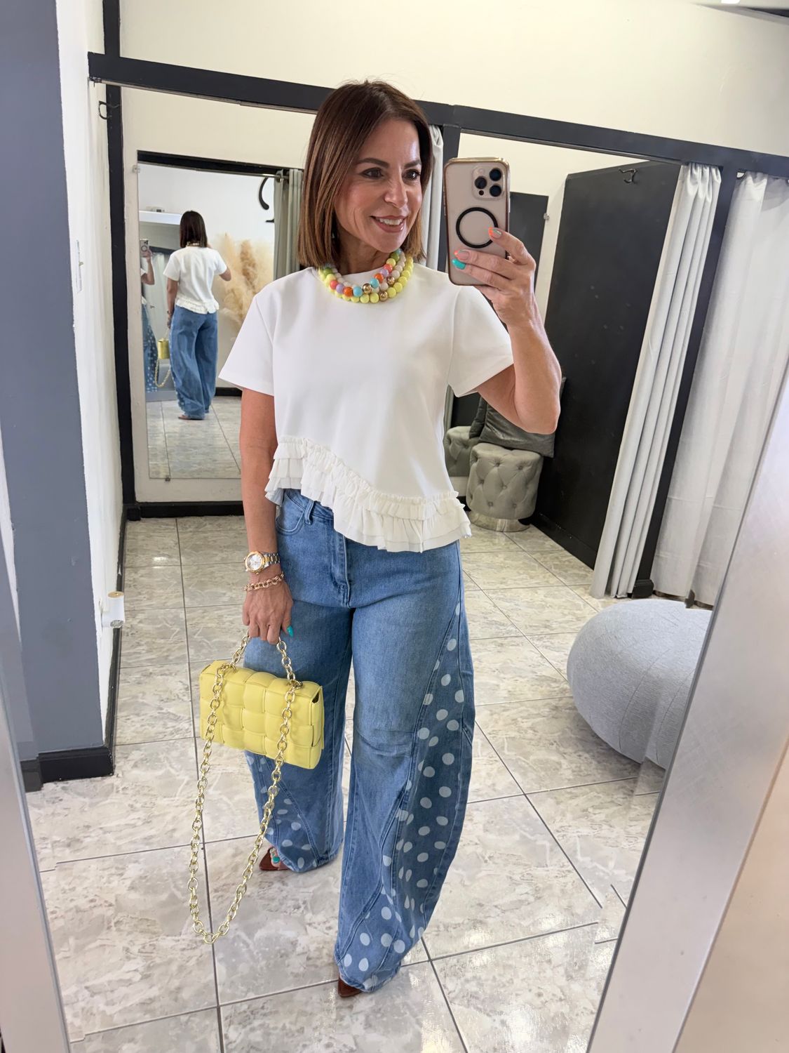 White Ruffle Detail Top