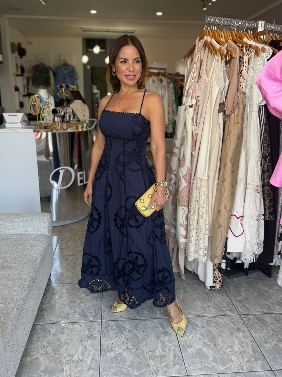 Navy Blue Detail Summer Embroided Dress