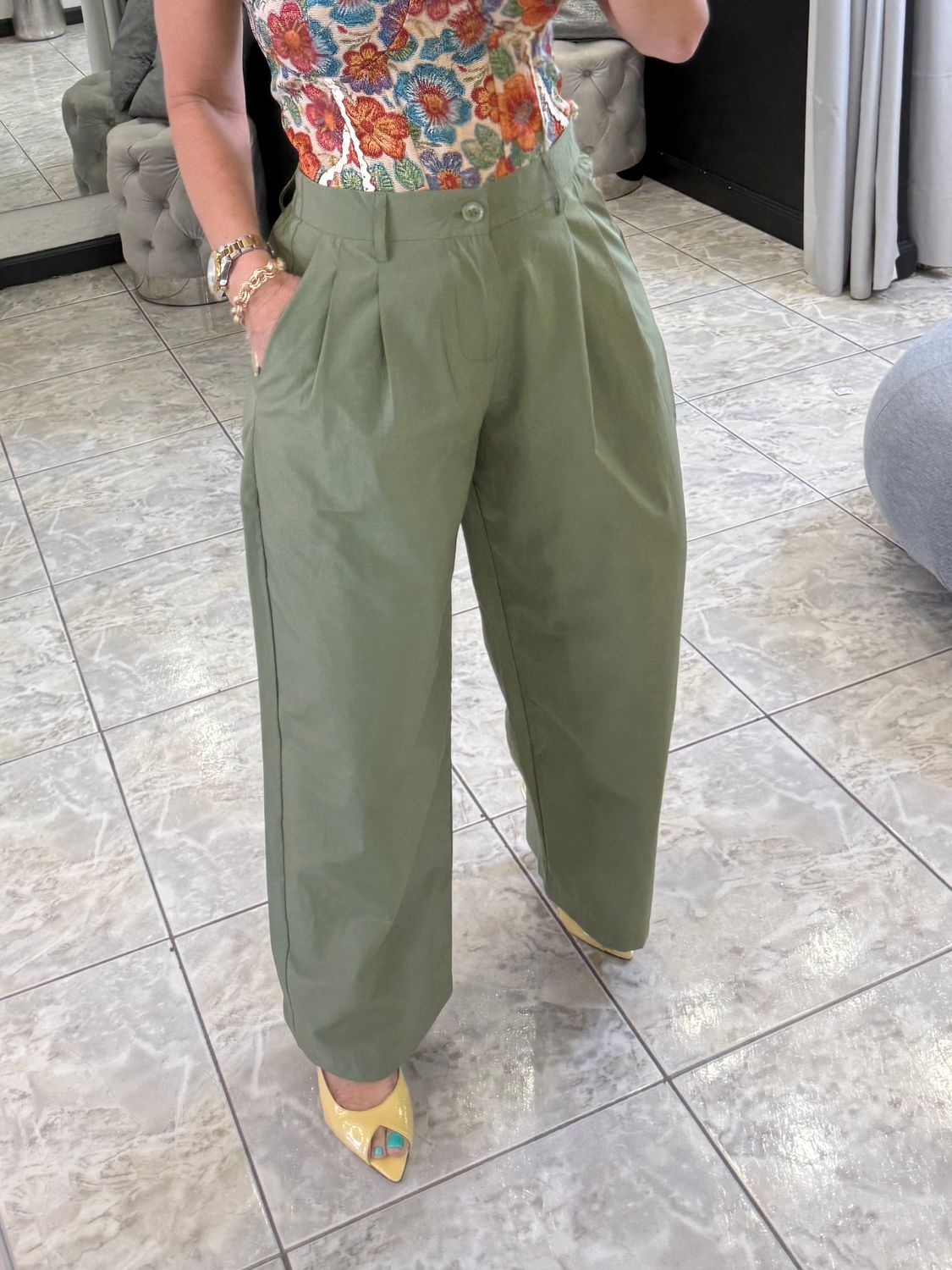 Olive Back Elastic Pants
