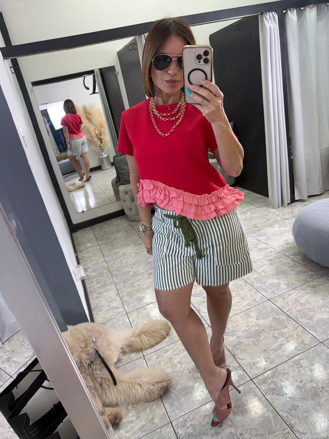Red/Pink Ruffle Detail Top