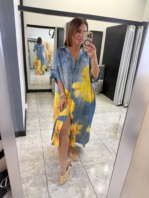 Denim Print / Yellow Flower Dress