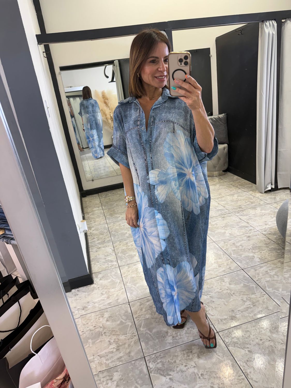 Denim Print / Yellow Flower Dress