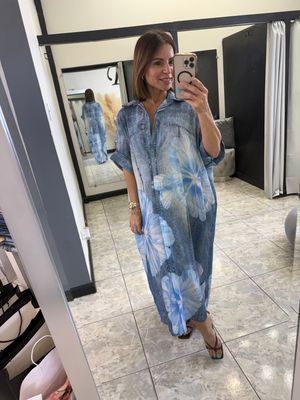 Denim Print / Yellow Flower Dress
