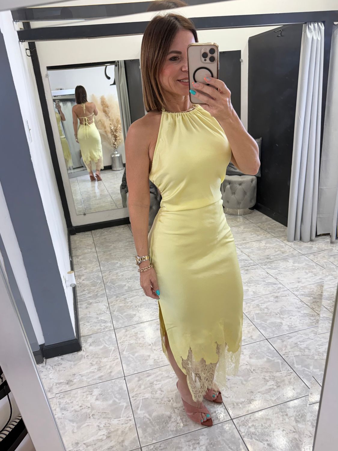 Lemon Yellow Detail Lace Dress
