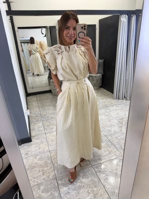 White/Taupe Stripes Skirt Set