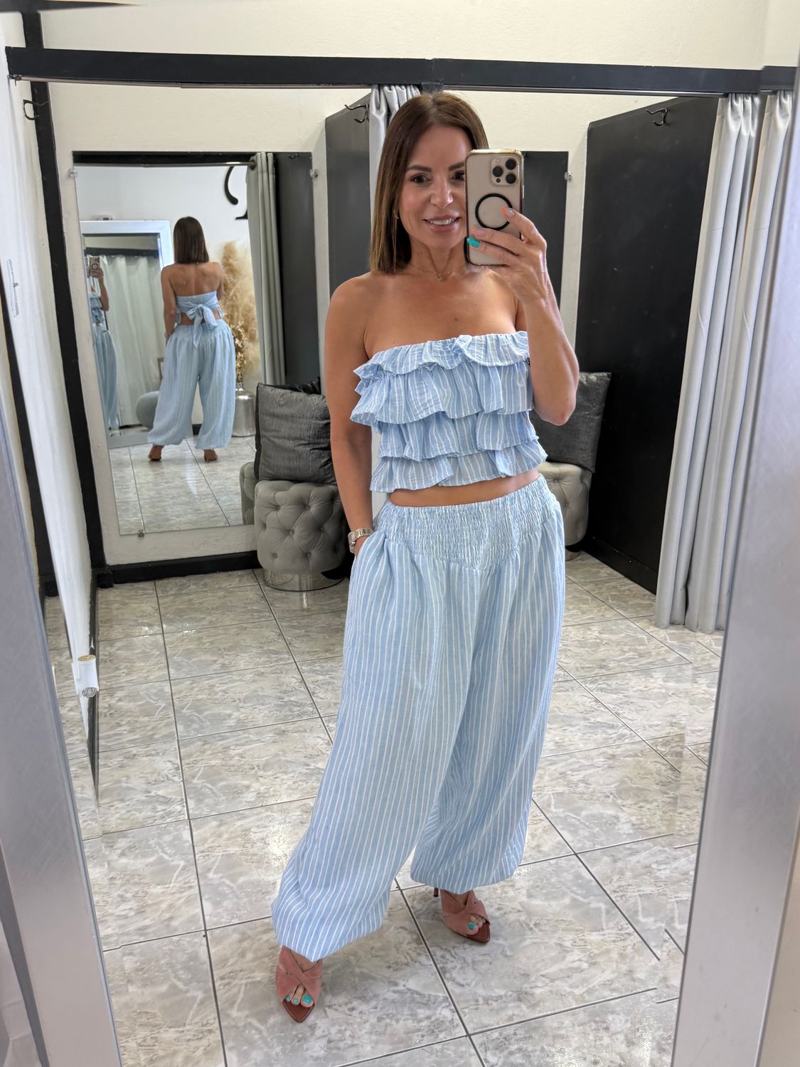 Blue Stripes Top And Pant Set