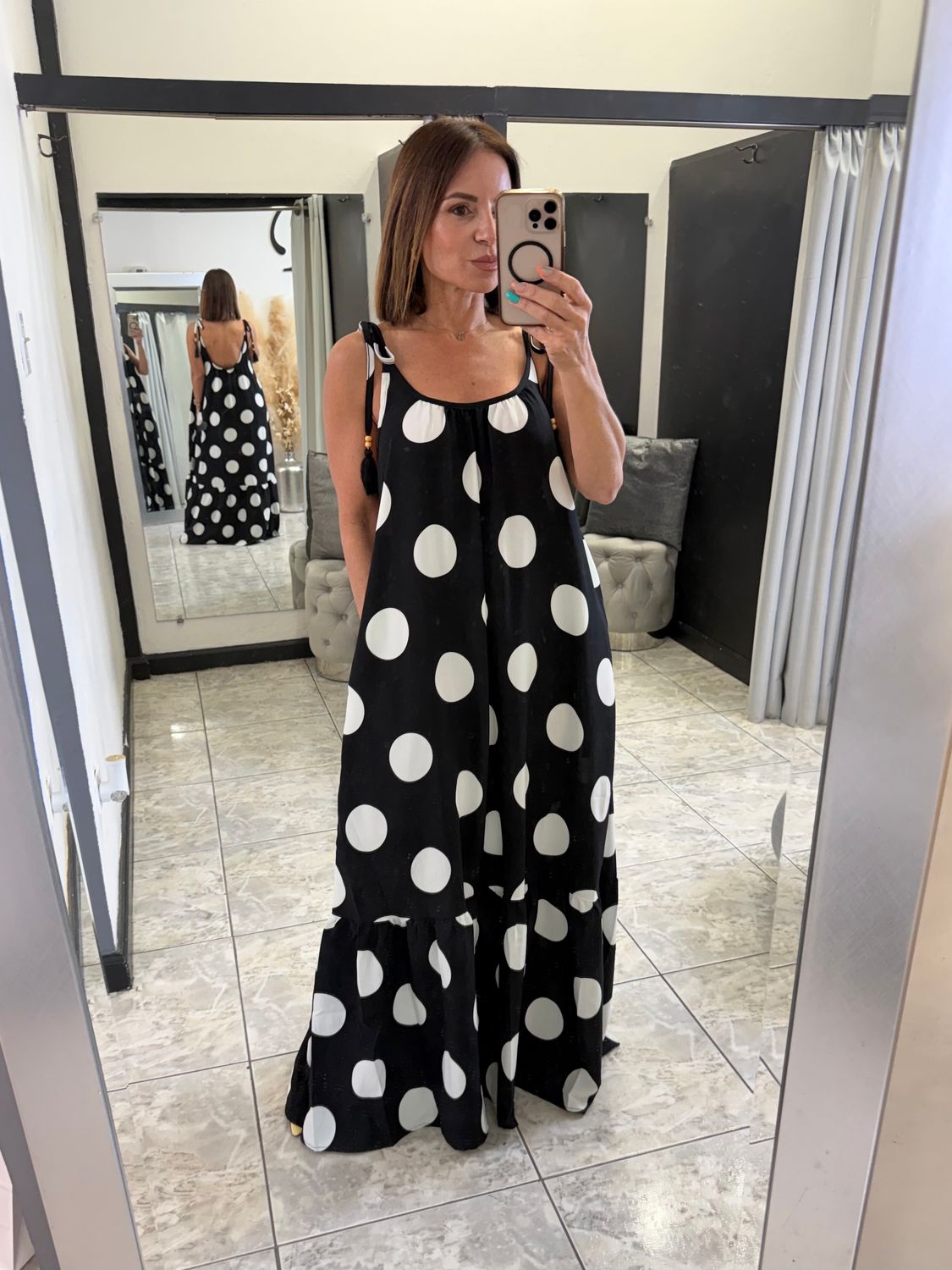Polka Dots Tie Straps Maxi Dress