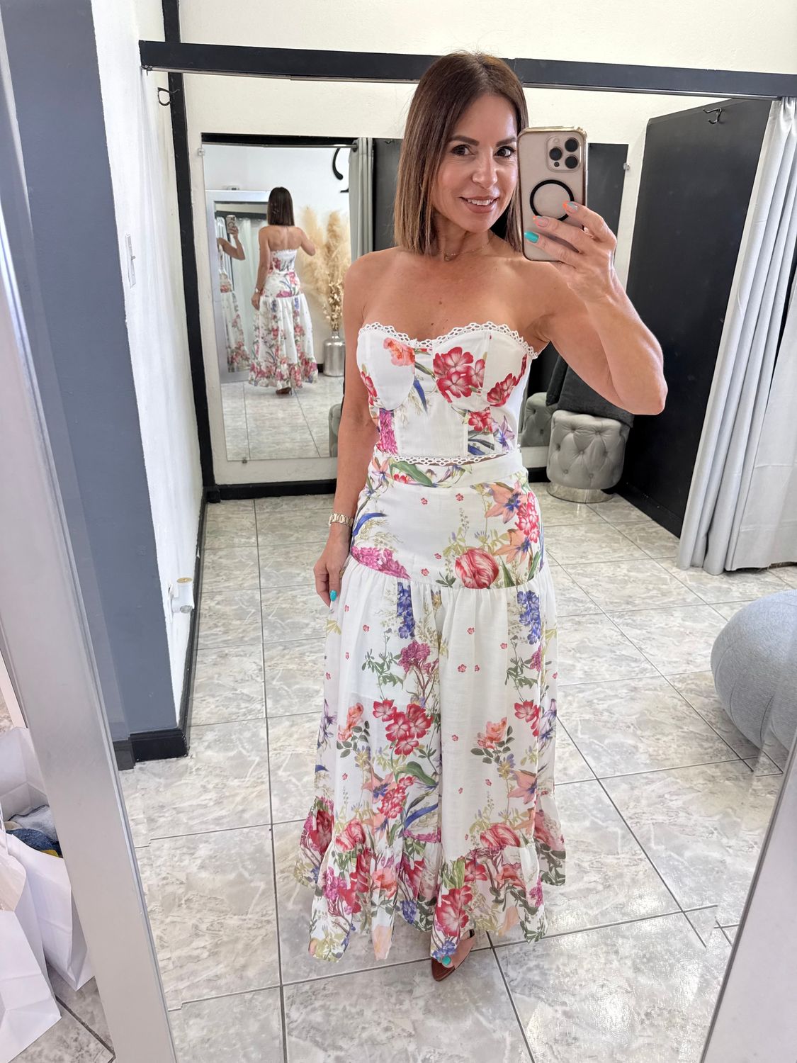 Floral Print Top And Maxi Skirt Set