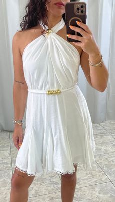 White Fashion Gold Detail Dress