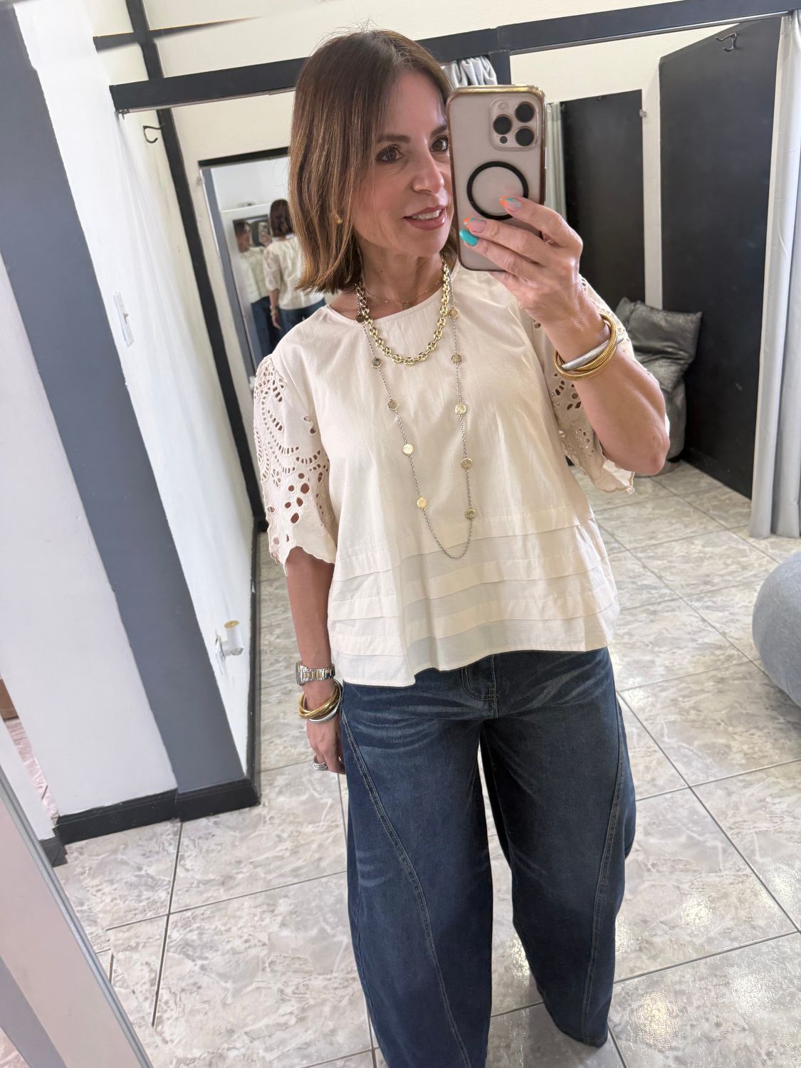 Taupe Detail Lace Top
