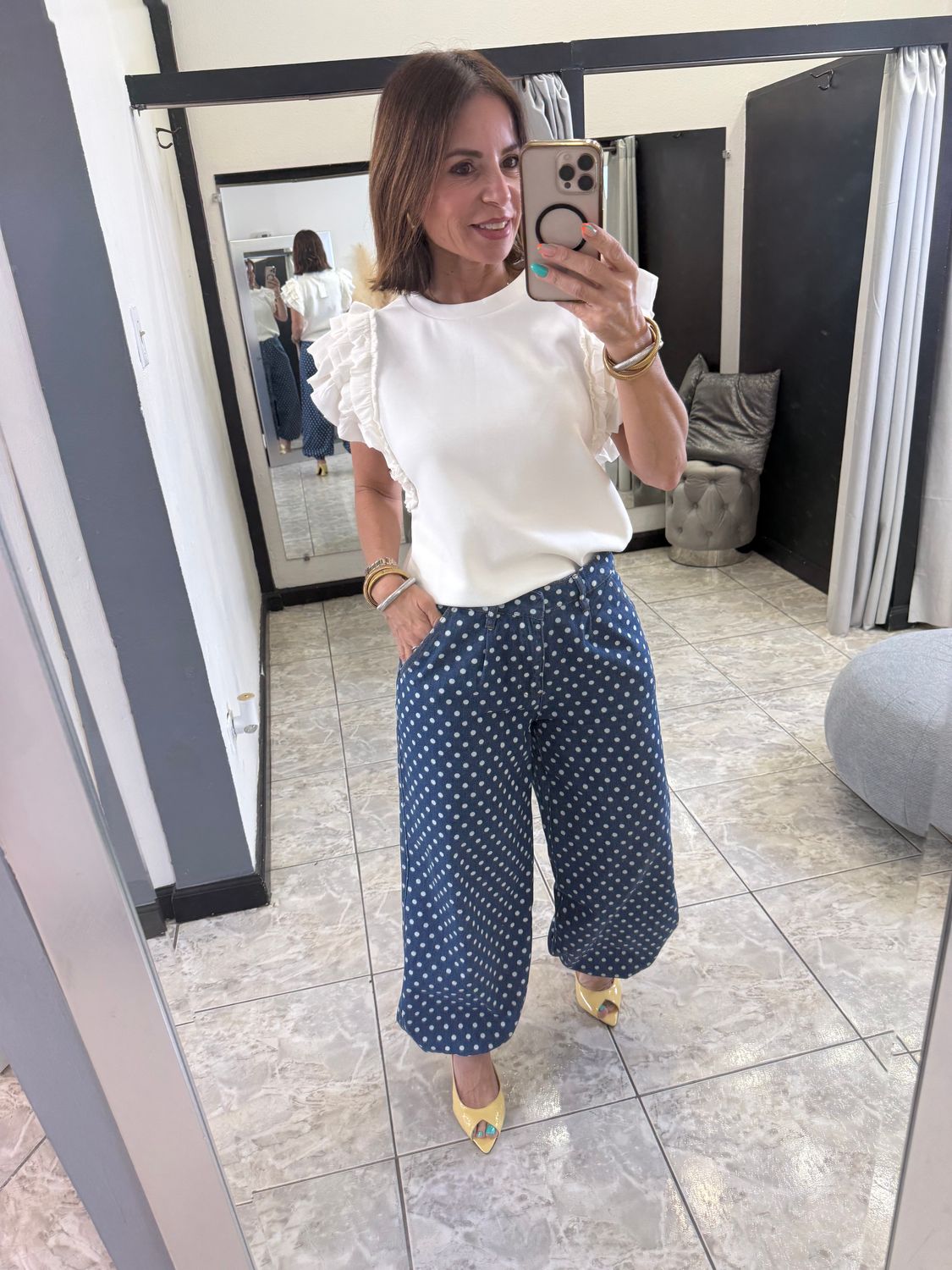 White Ruffle Detail Top