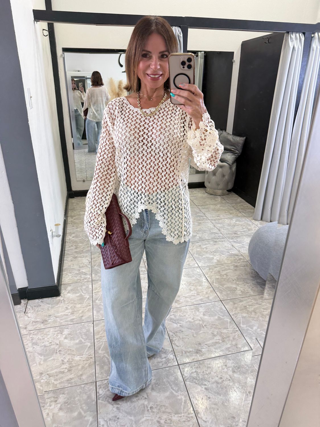 Ivory Long Sleeve Detail Top